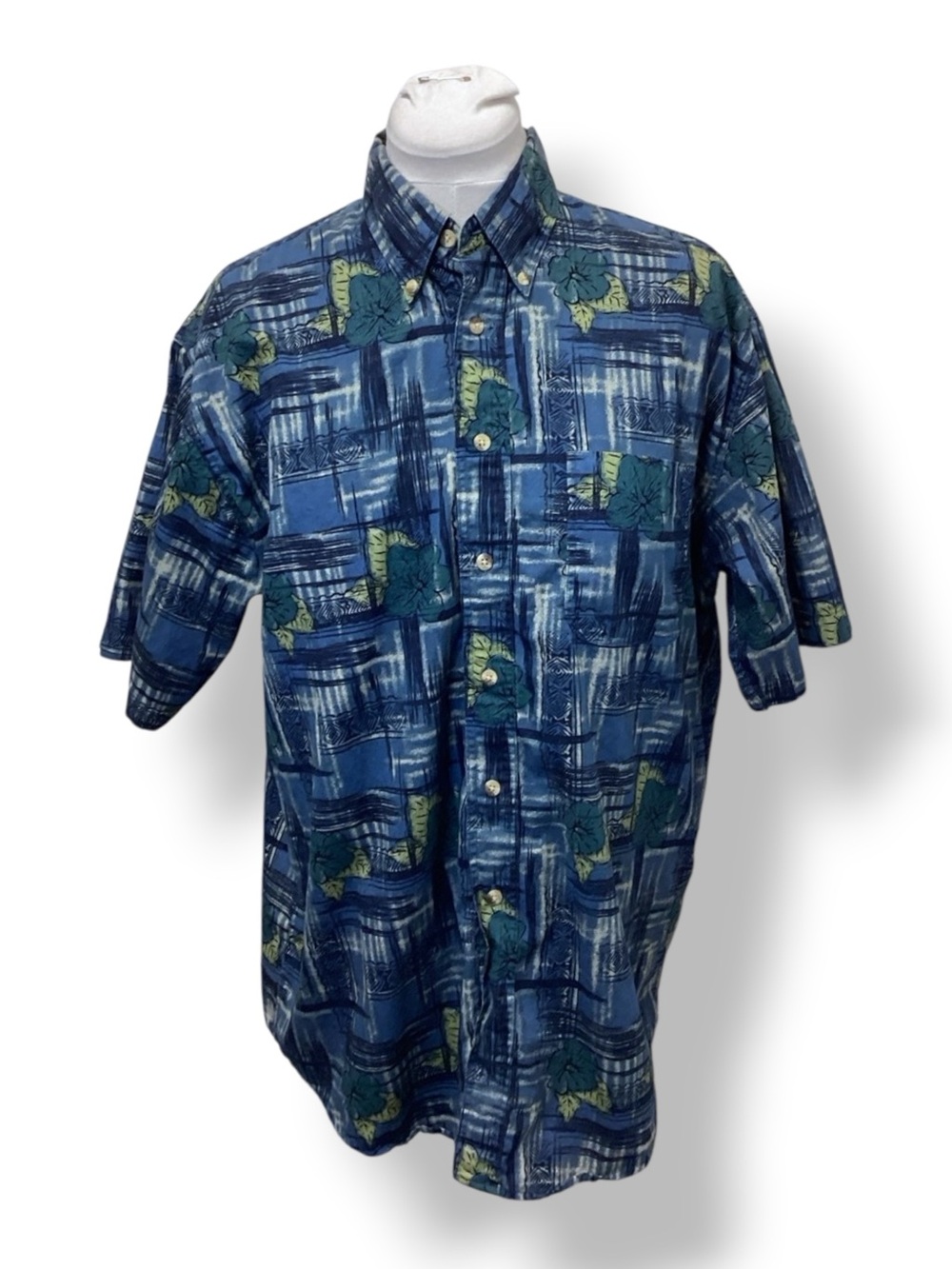 Trader Bay Mens Button Front Hawaiian Shirt VTG 90s Y2K Tropical Blue L
